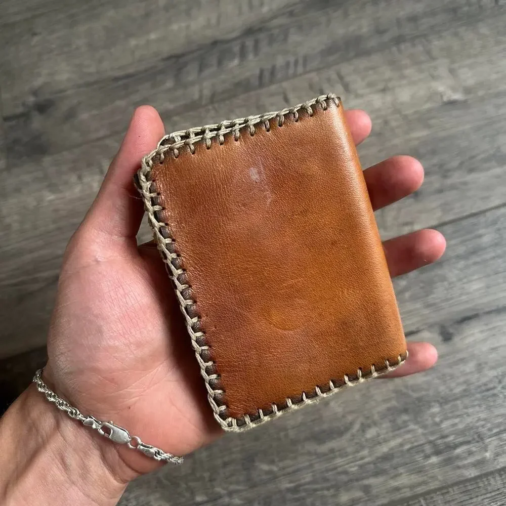 Vintage Boho Retro Western Brown Stitched Suede Leather Wallet Card Holder